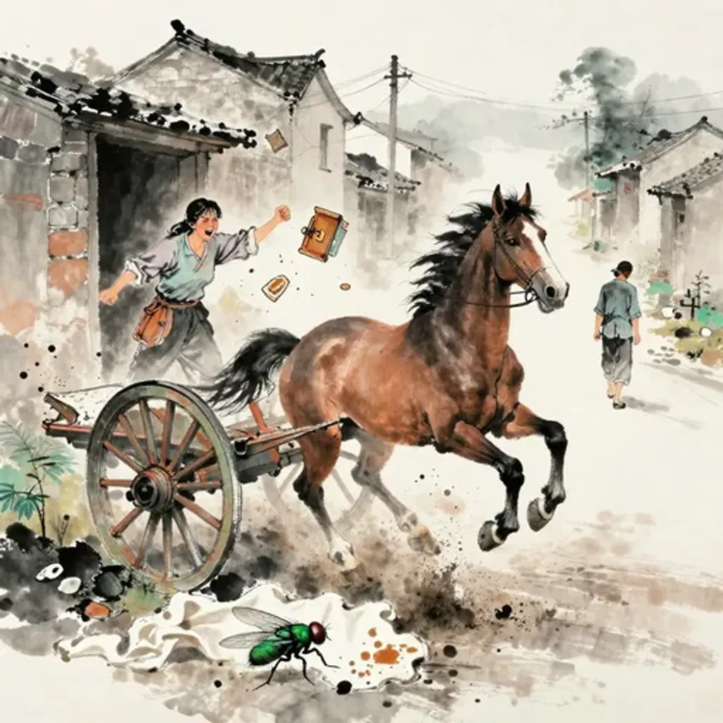 Ink brush artwork for the Yilin verse on Hexagram 49 changing to Hexagram 40