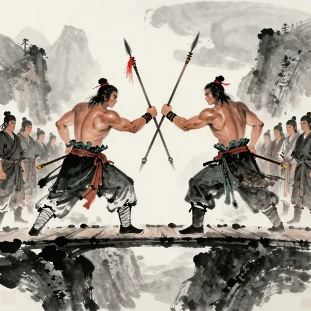 Ink brush artwork for the Yilin verse on Hexagram 5 changing to Hexagram 13