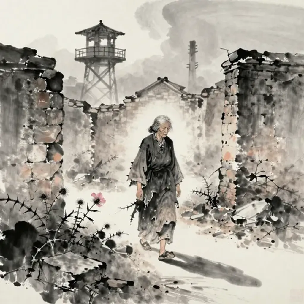 Ink brush artwork for the Yilin verse on Hexagram 5 changing to Hexagram 23
