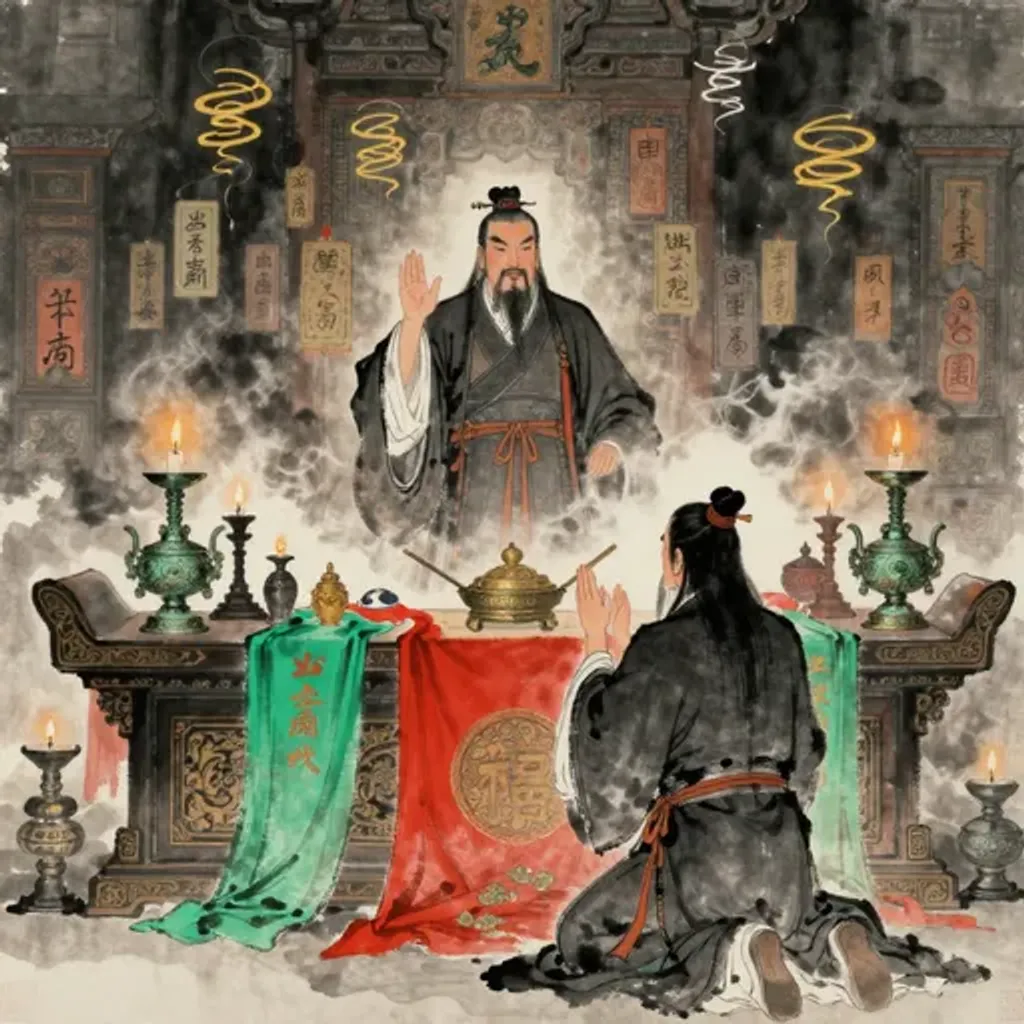 Ink brush artwork for the Yilin verse on Hexagram 5 changing to Hexagram 47