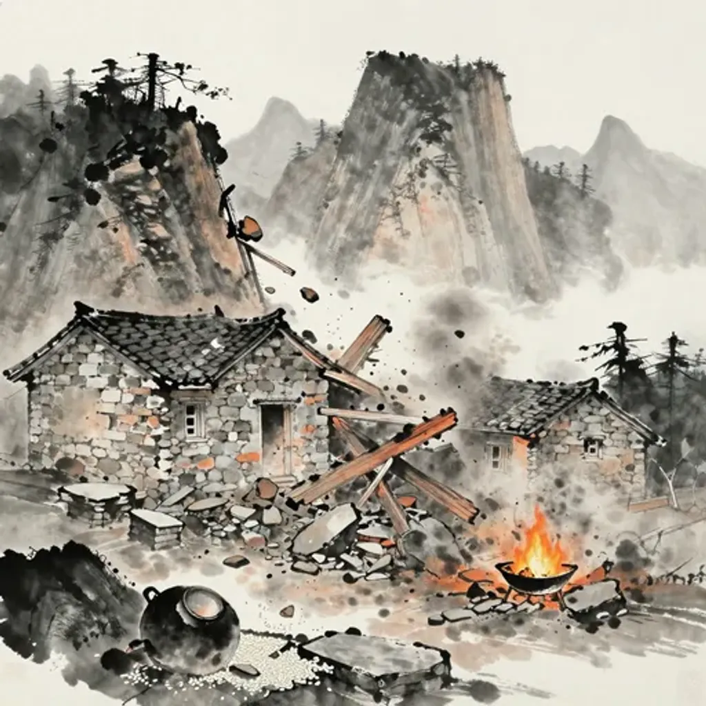 Ink brush artwork for the Yilin verse on Hexagram 50 changing to Hexagram 28
