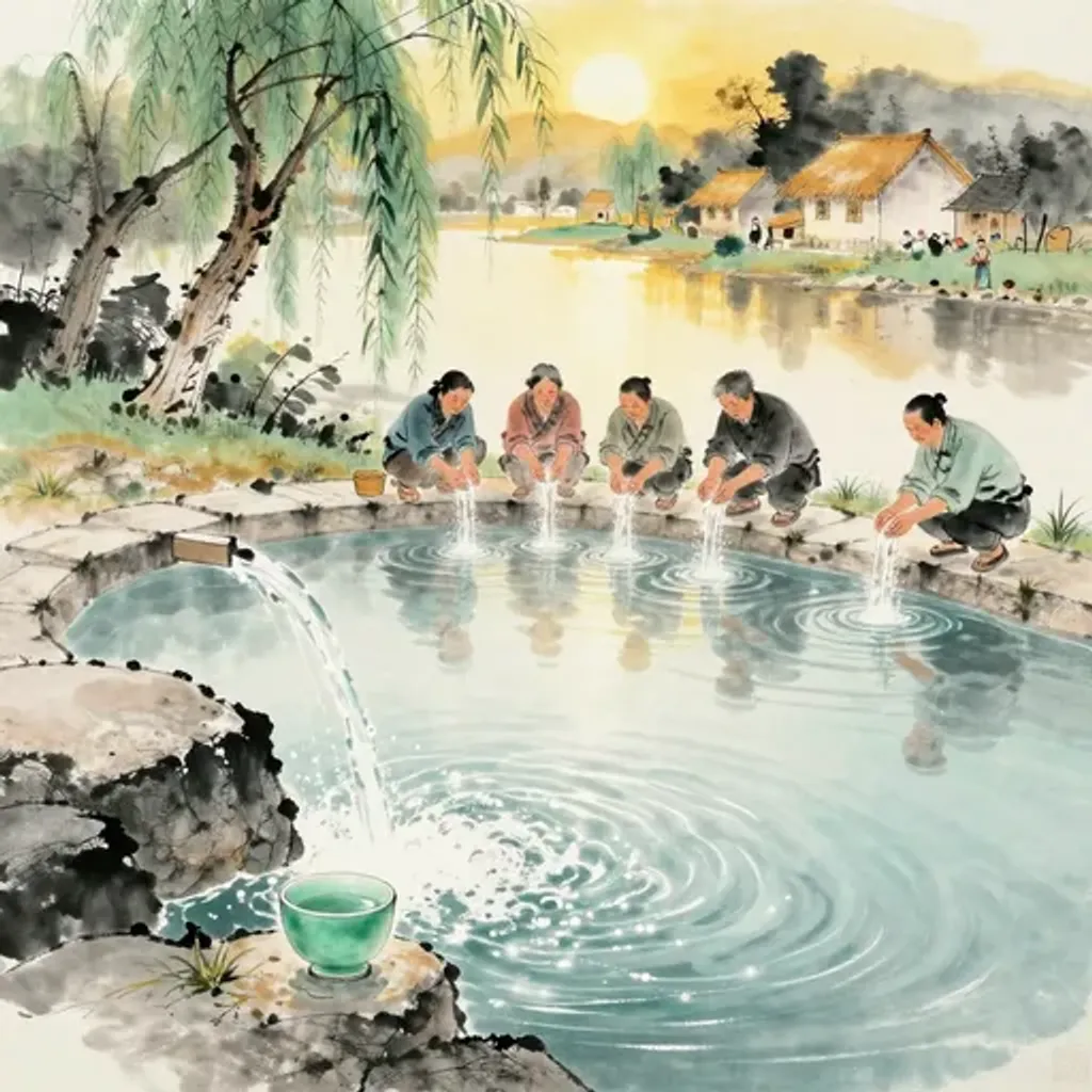 Ink brush artwork for the Yilin verse on Hexagram 50 changing to Hexagram 60