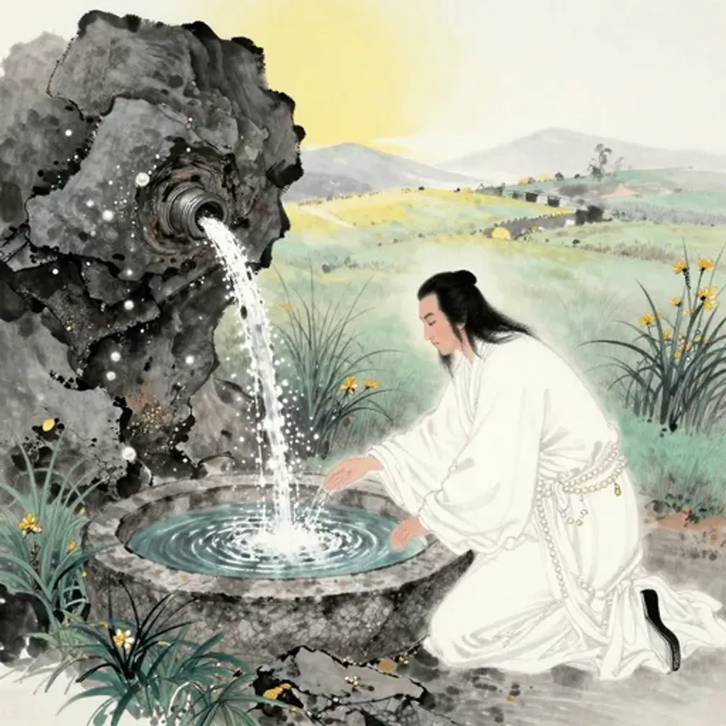 Ink brush artwork for the Yilin verse on Hexagram 51 changing to Hexagram 3