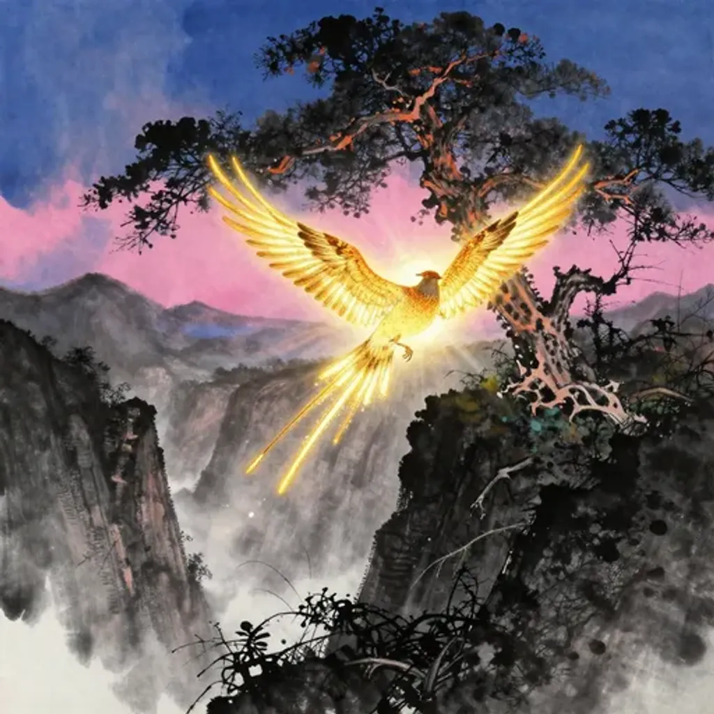 Ink brush artwork for the Yilin verse on Hexagram 51 changing to Hexagram 53