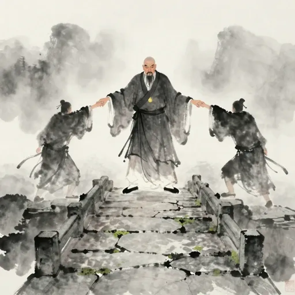Ink brush artwork for the Yilin verse on Hexagram 52 changing to Hexagram 14