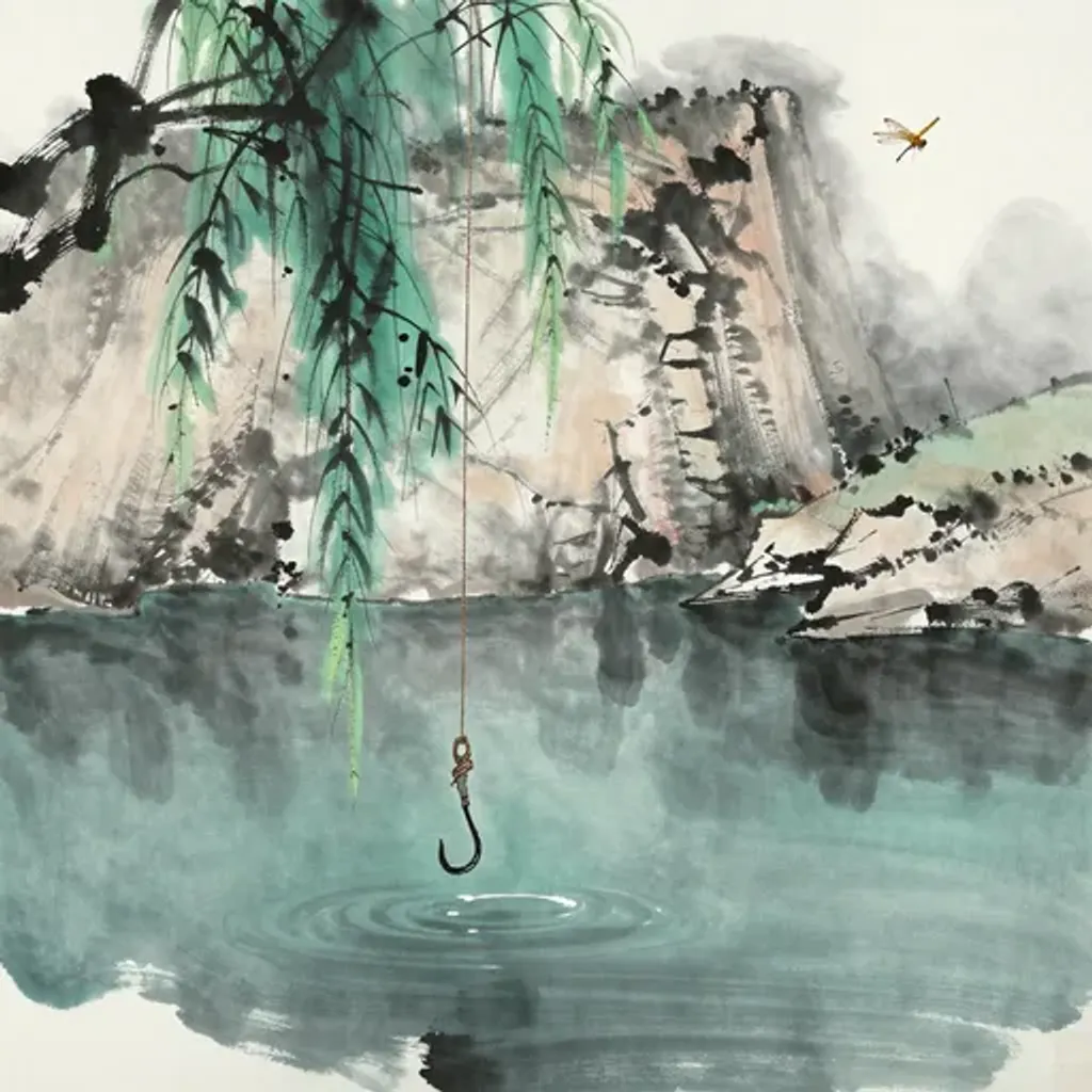 Ink brush artwork for the Yilin verse on Hexagram 52 changing to Hexagram 19
