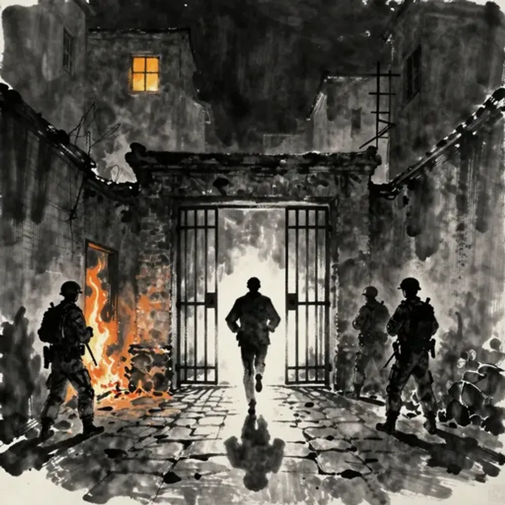 Ink brush artwork for the Yilin verse on Hexagram 52 changing to Hexagram 25