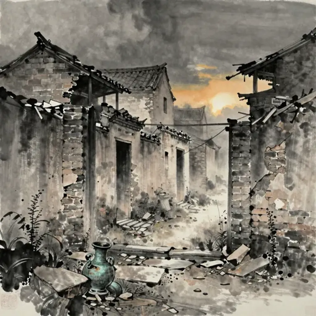 Ink brush artwork for the Yilin verse on Hexagram 52 changing to Hexagram 4