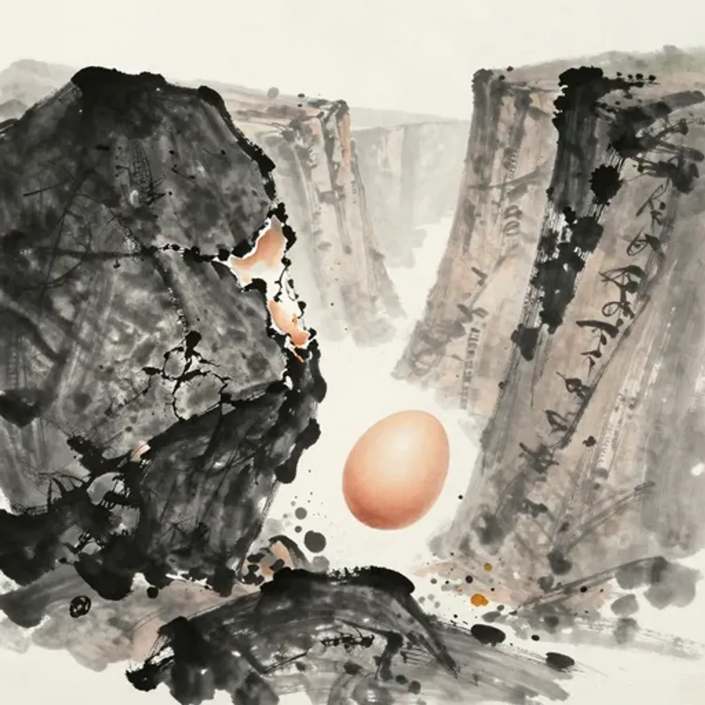 Ink brush artwork for the Yilin verse on Hexagram 52 changing to Hexagram 41