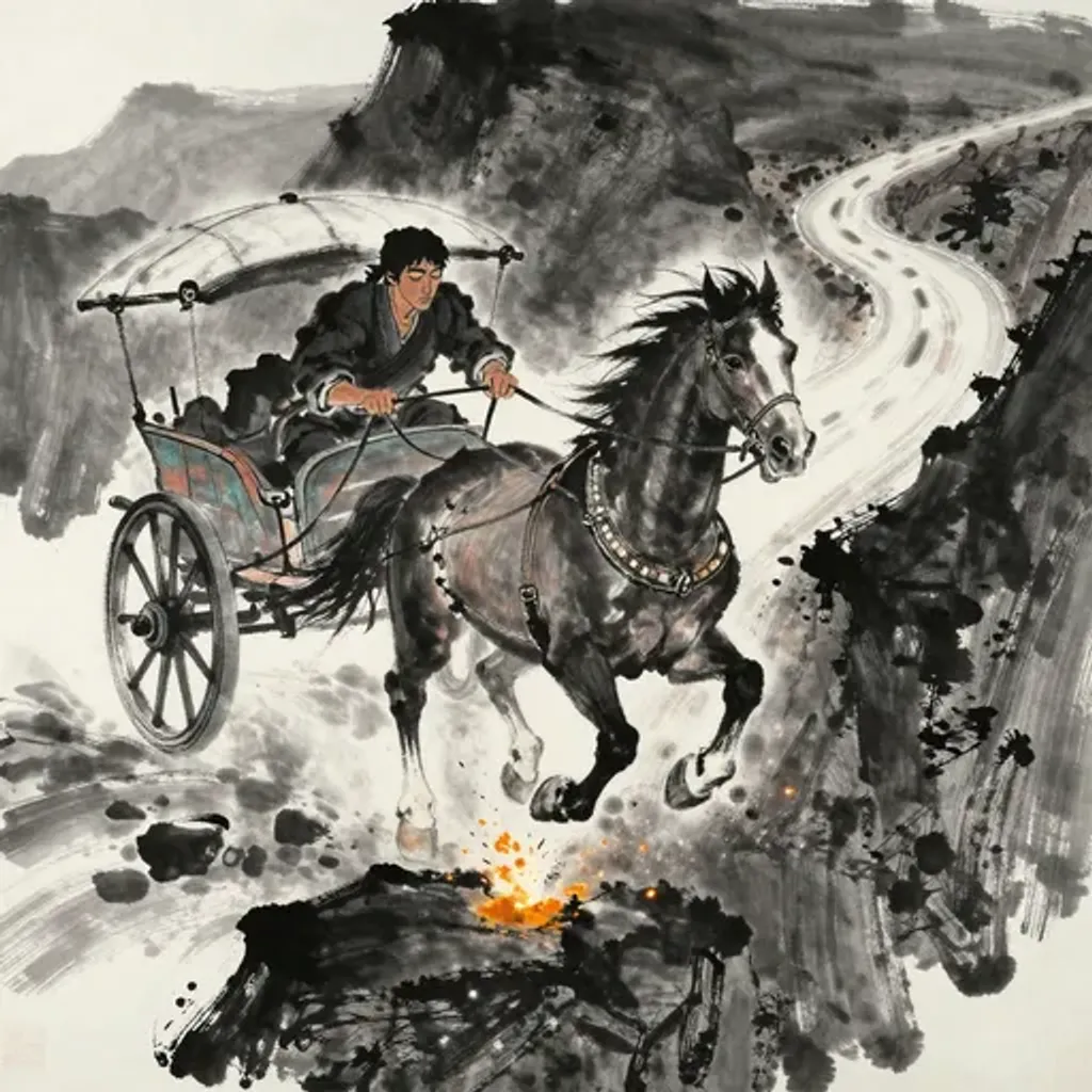 Ink brush artwork for the Yilin verse on Hexagram 52 changing to Hexagram 50