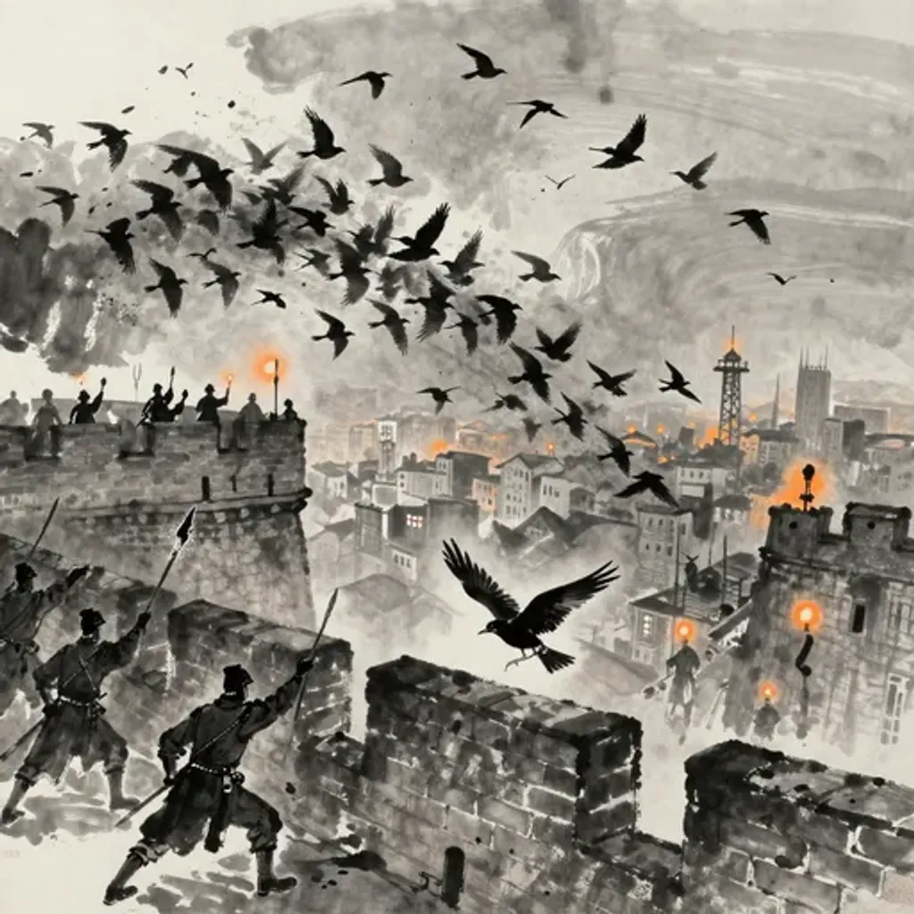 Ink brush artwork for the Yilin verse on Hexagram 52 changing to Hexagram 56