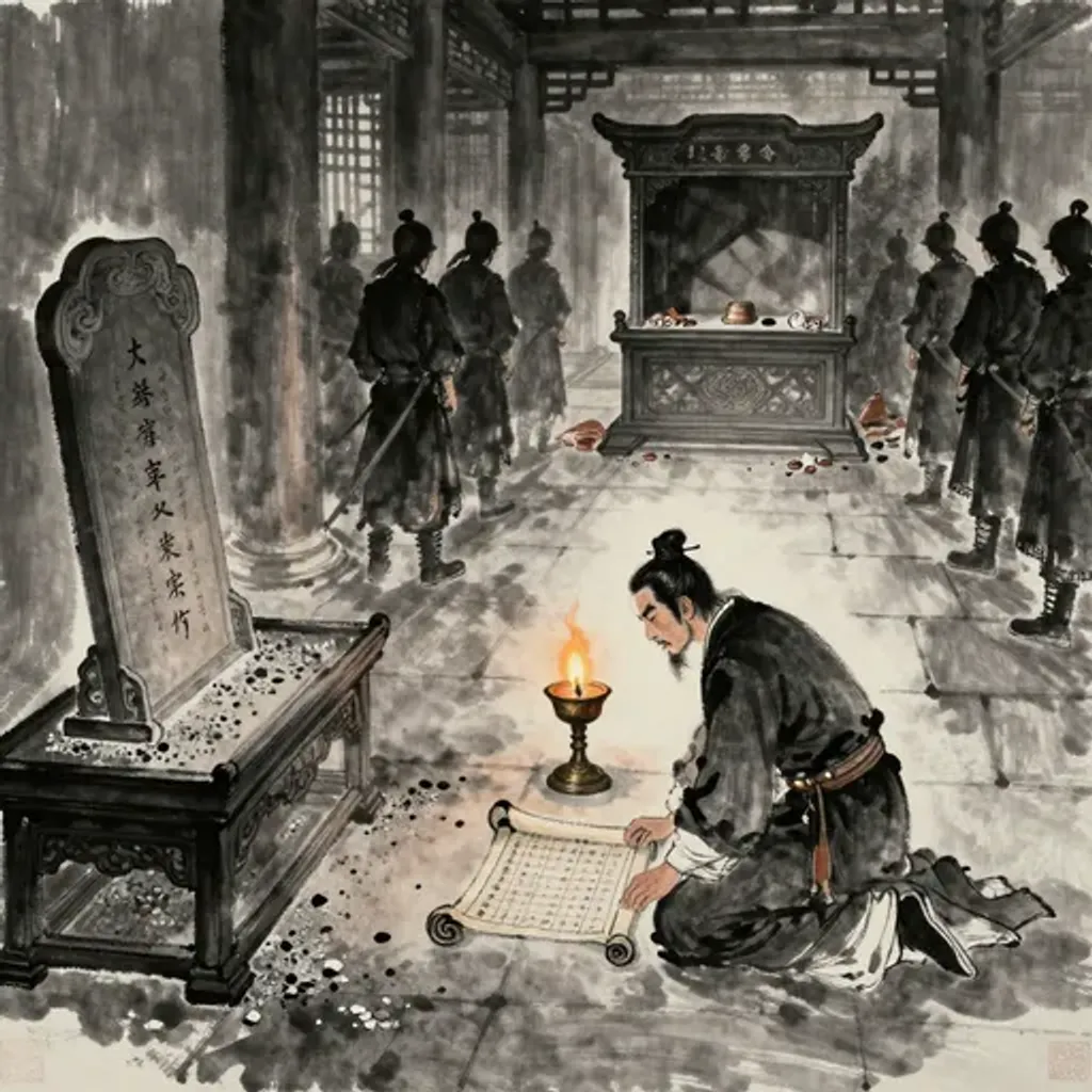 Ink brush artwork for the Yilin verse on Hexagram 53 changing to Hexagram 33
