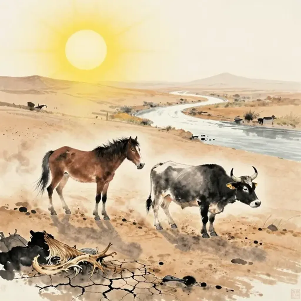 Ink brush artwork for the Yilin verse on Hexagram 54 changing to Hexagram 12