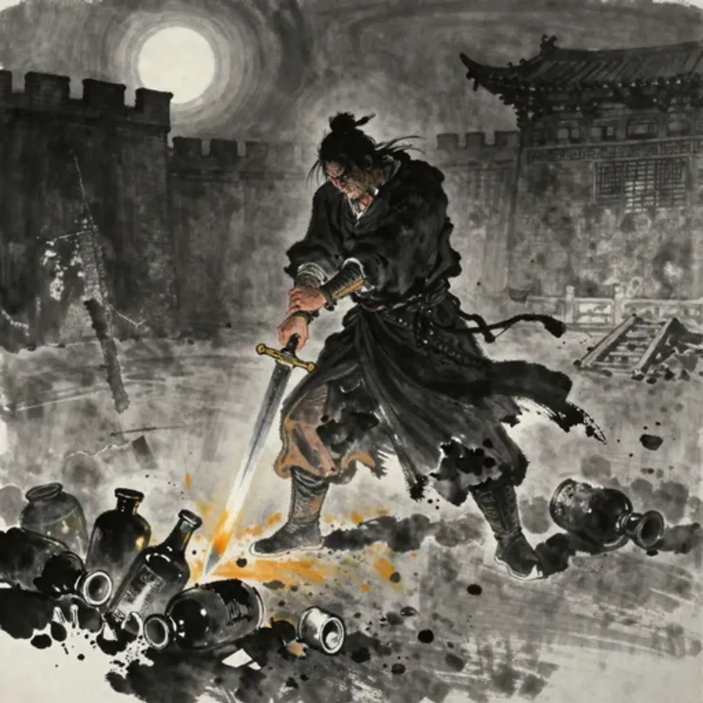 Ink brush artwork for the Yilin verse on Hexagram 54 changing to Hexagram 20