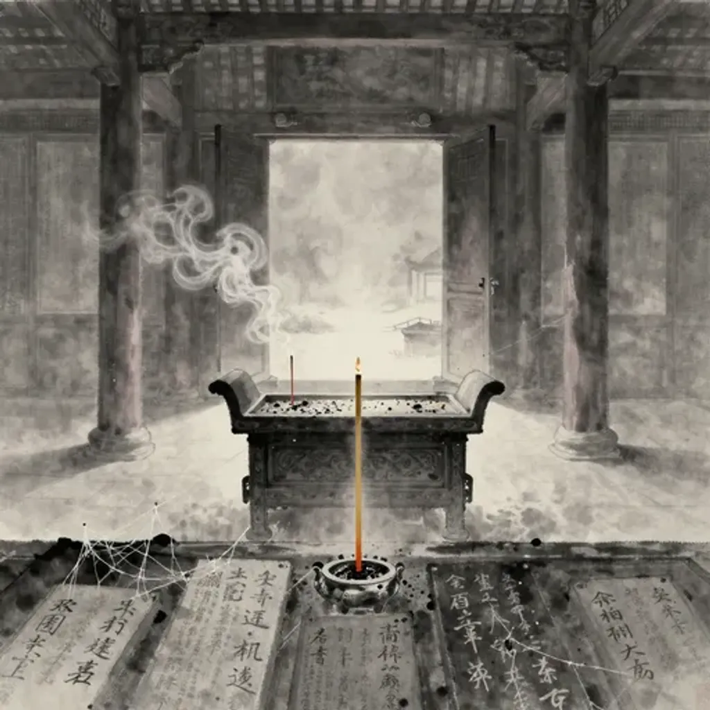 Ink brush artwork for the Yilin verse on Hexagram 54 changing to Hexagram 30