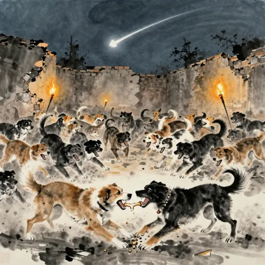 Ink brush artwork for the Yilin verse on Hexagram 55 changing to Hexagram 29