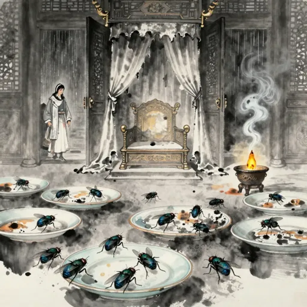 Ink brush artwork for the Yilin verse on Hexagram 55 changing to Hexagram 31