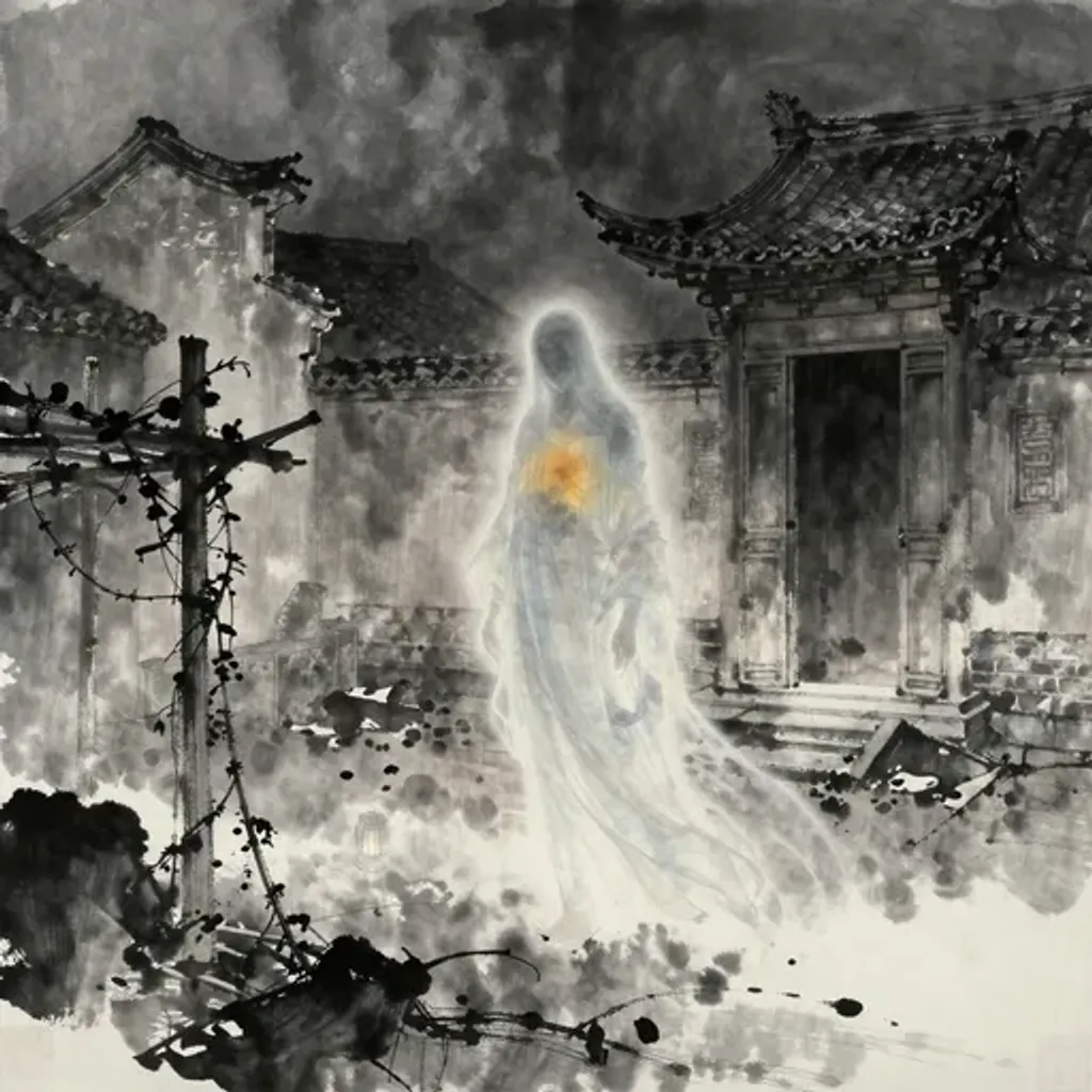 Ink brush artwork for the Yilin verse on Hexagram 55 changing to Hexagram 38