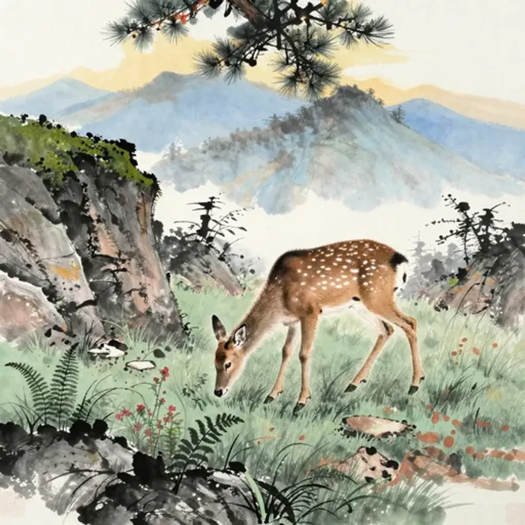 Ink brush artwork for the Yilin verse on Hexagram 55 changing to Hexagram 45
