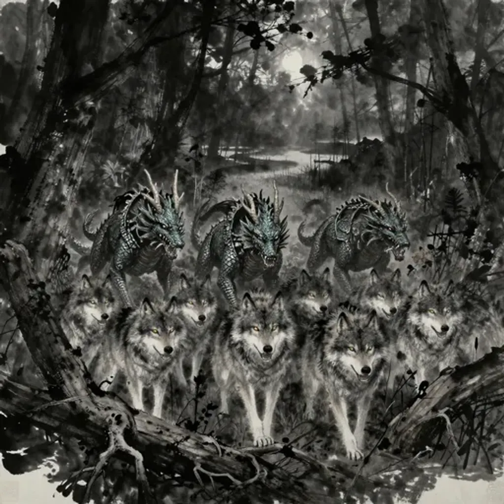 Ink brush artwork for the Yilin verse on Hexagram 55 changing to Hexagram 5