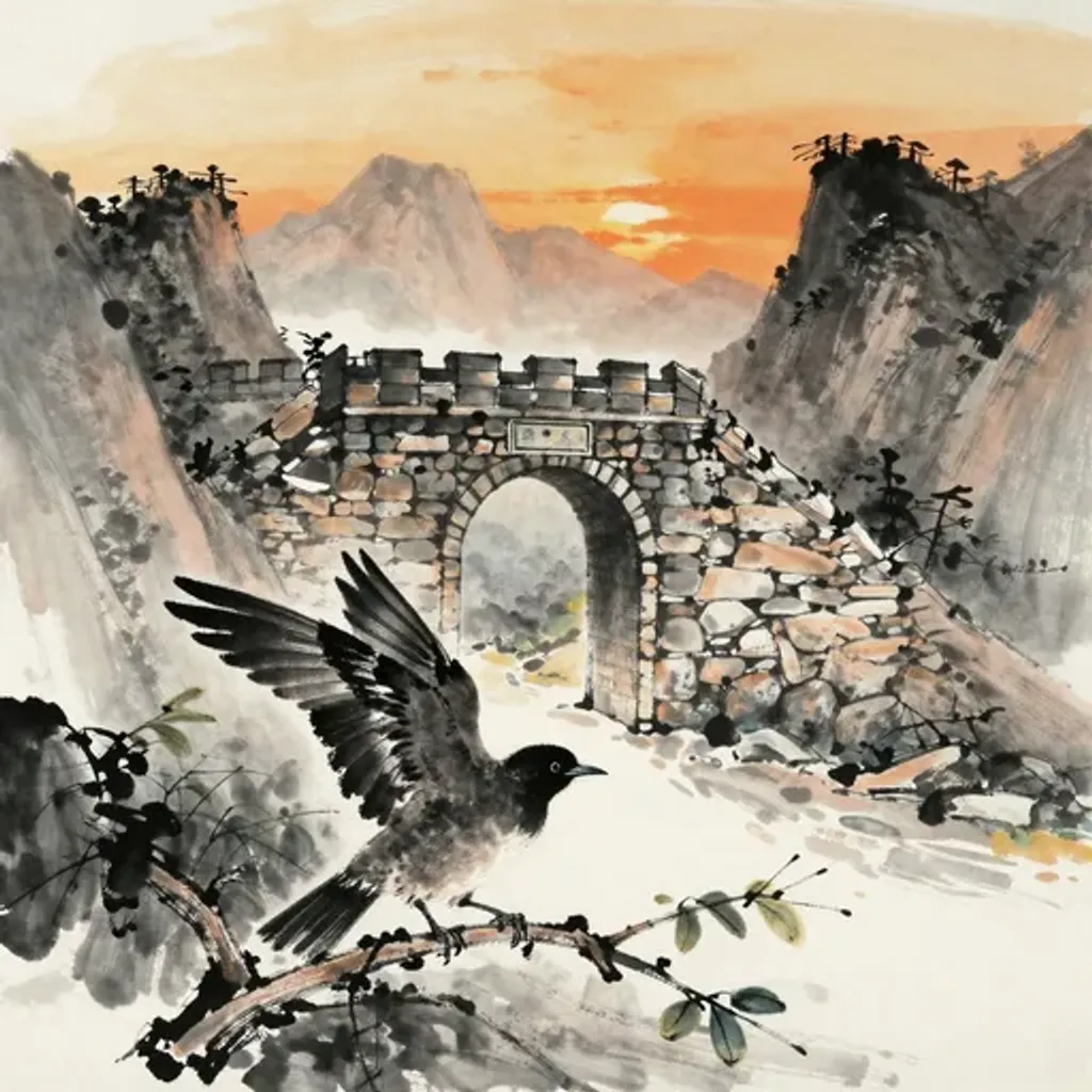 Ink brush artwork for the Yilin verse on Hexagram 56 changing to Hexagram 25