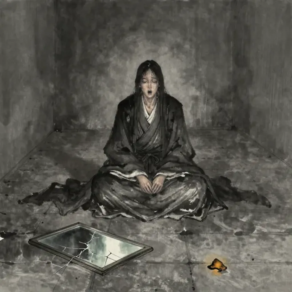 Ink brush artwork for the Yilin verse on Hexagram 56 changing to Hexagram 30