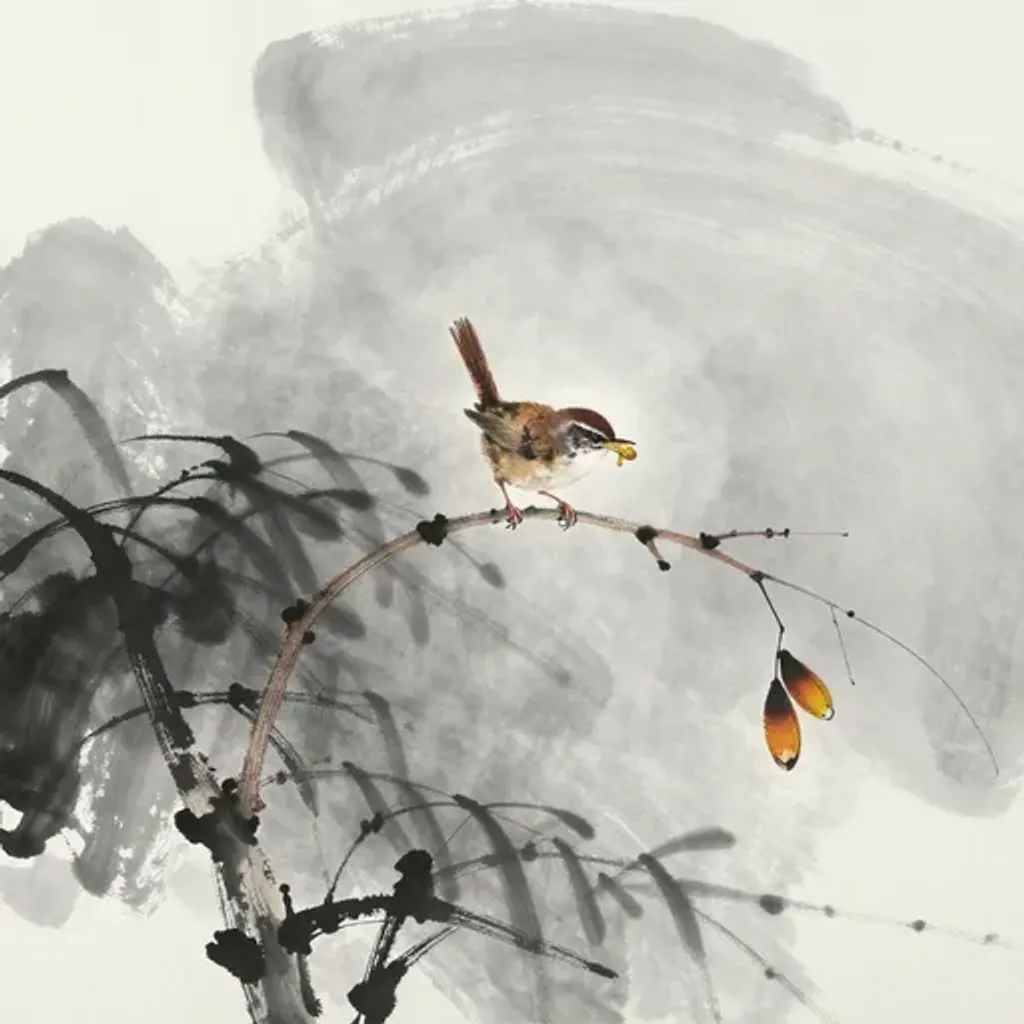 Ink brush artwork for the Yilin verse on Hexagram 56 changing to Hexagram 35