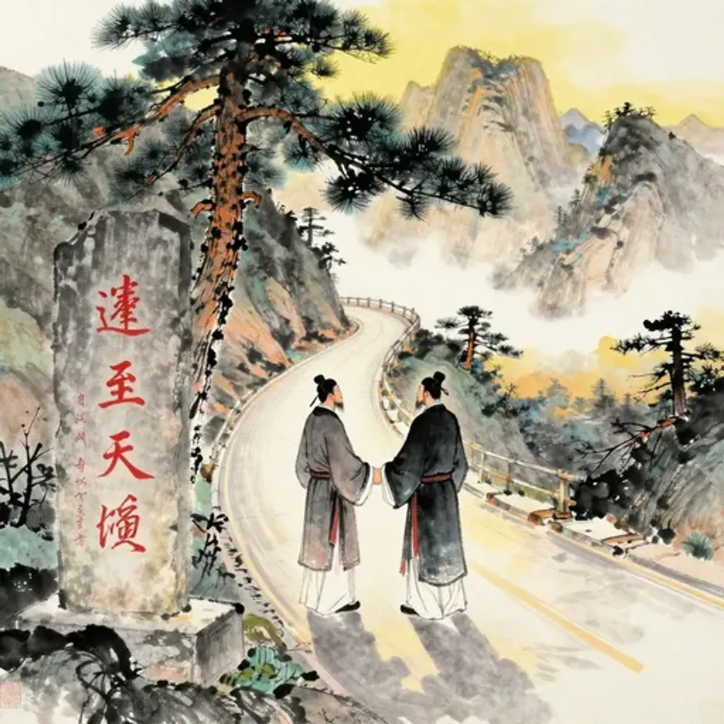 Ink brush artwork for the Yilin verse on Hexagram 56 changing to Hexagram 41