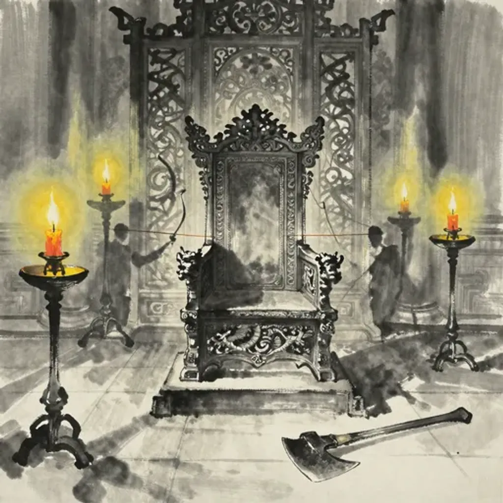 Ink brush artwork for the Yilin verse on Hexagram 57 changing to Hexagram 18
