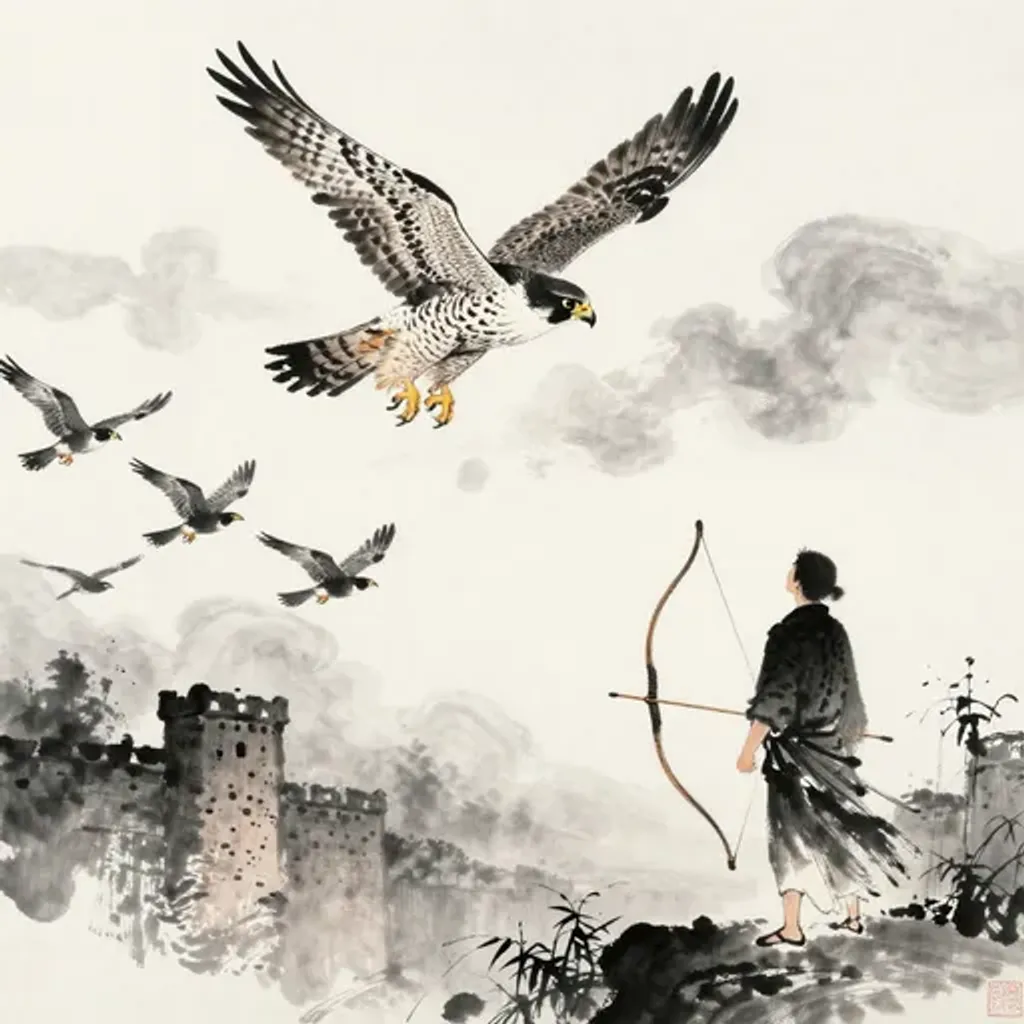 Ink brush artwork for the Yilin verse on Hexagram 57 changing to Hexagram 28