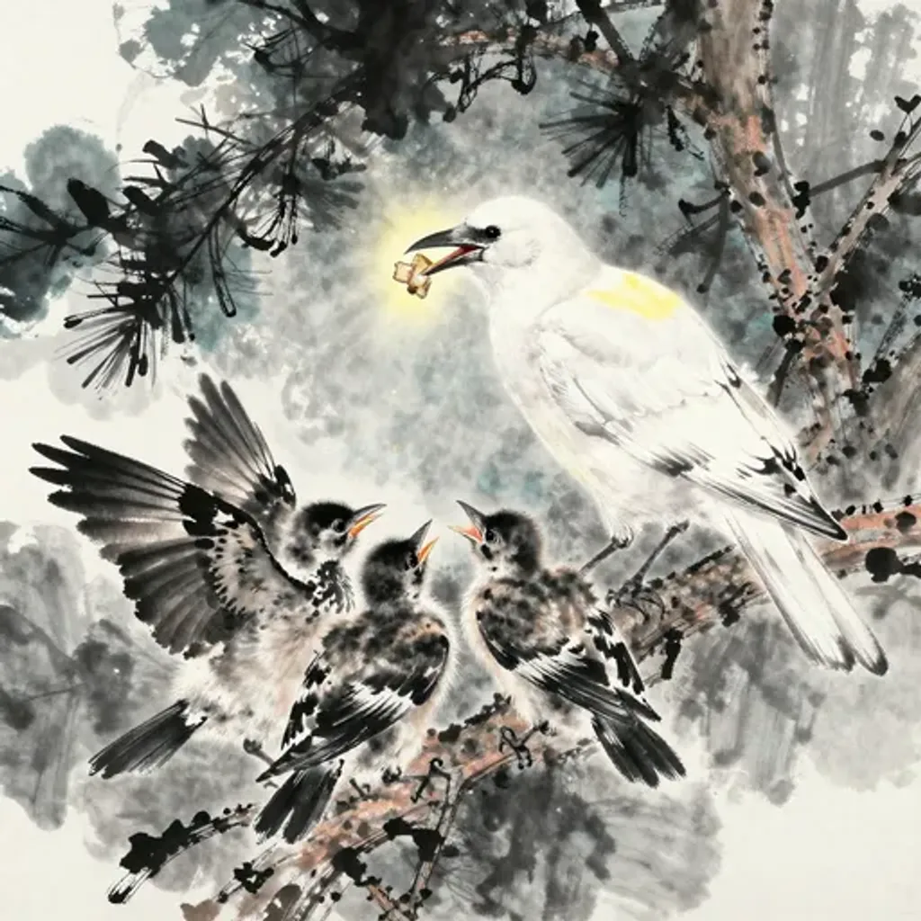 Ink brush artwork for the Yilin verse on Hexagram 59 changing to Hexagram 31