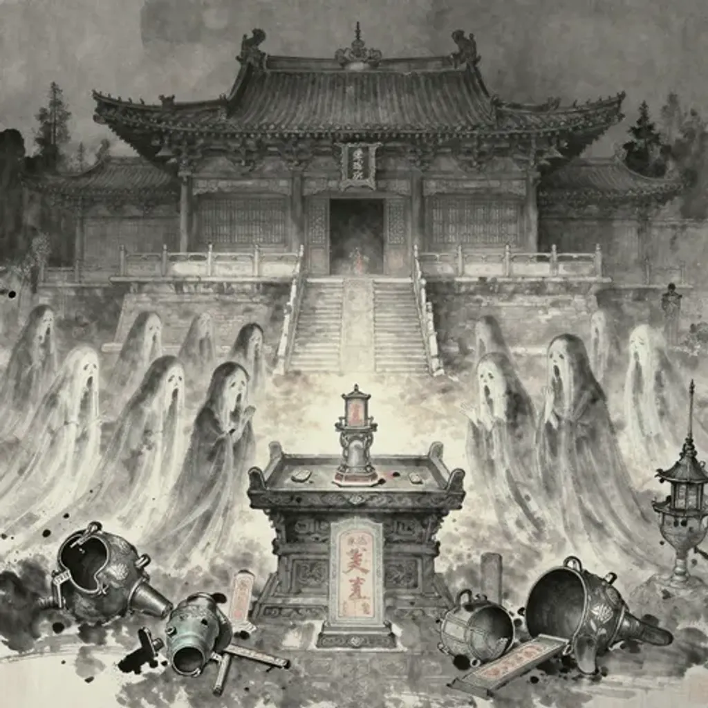 Ink brush artwork for the Yilin verse on Hexagram 59 changing to Hexagram 34