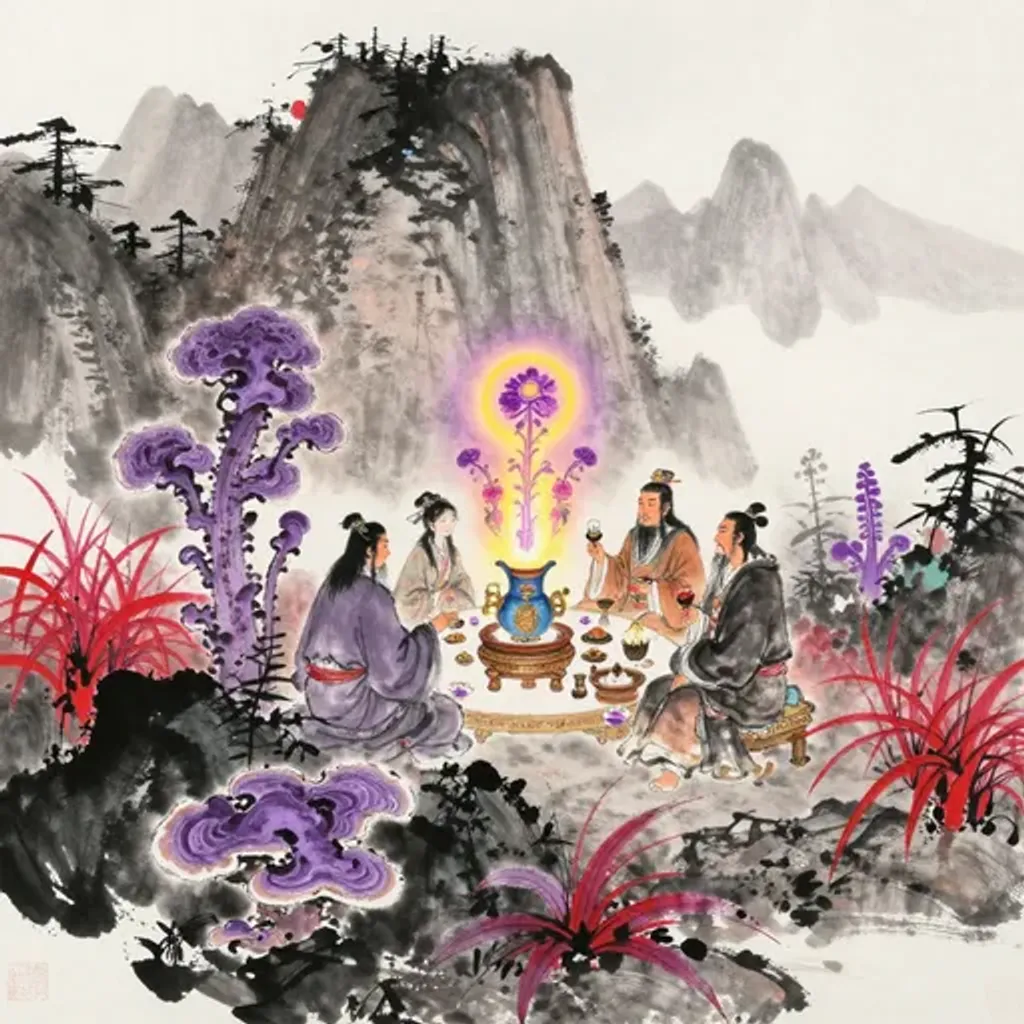 Ink brush artwork for the Yilin verse on Hexagram 59 changing to Hexagram 60