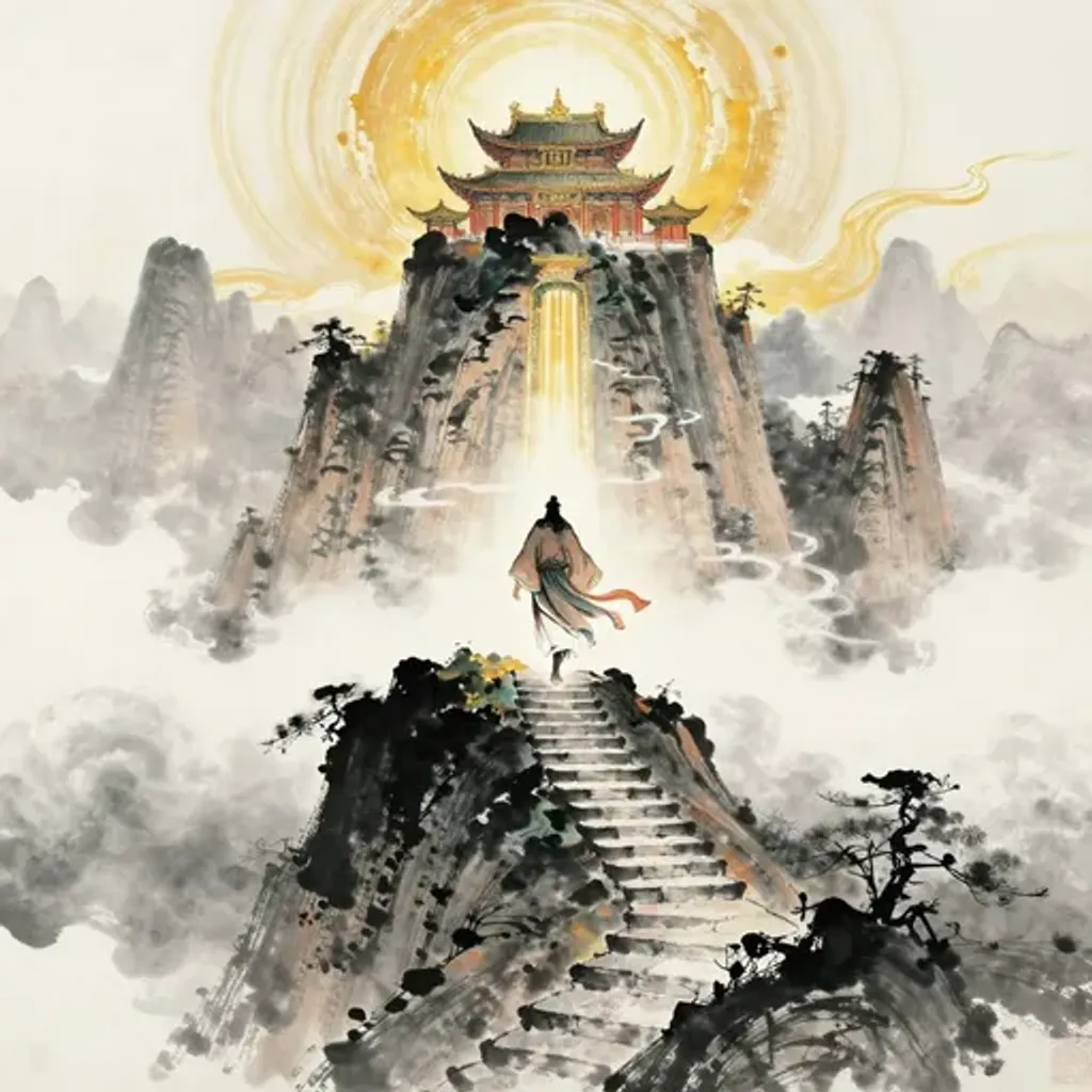 Ink brush artwork for the Yilin verse on Hexagram 60 changing to Hexagram 18