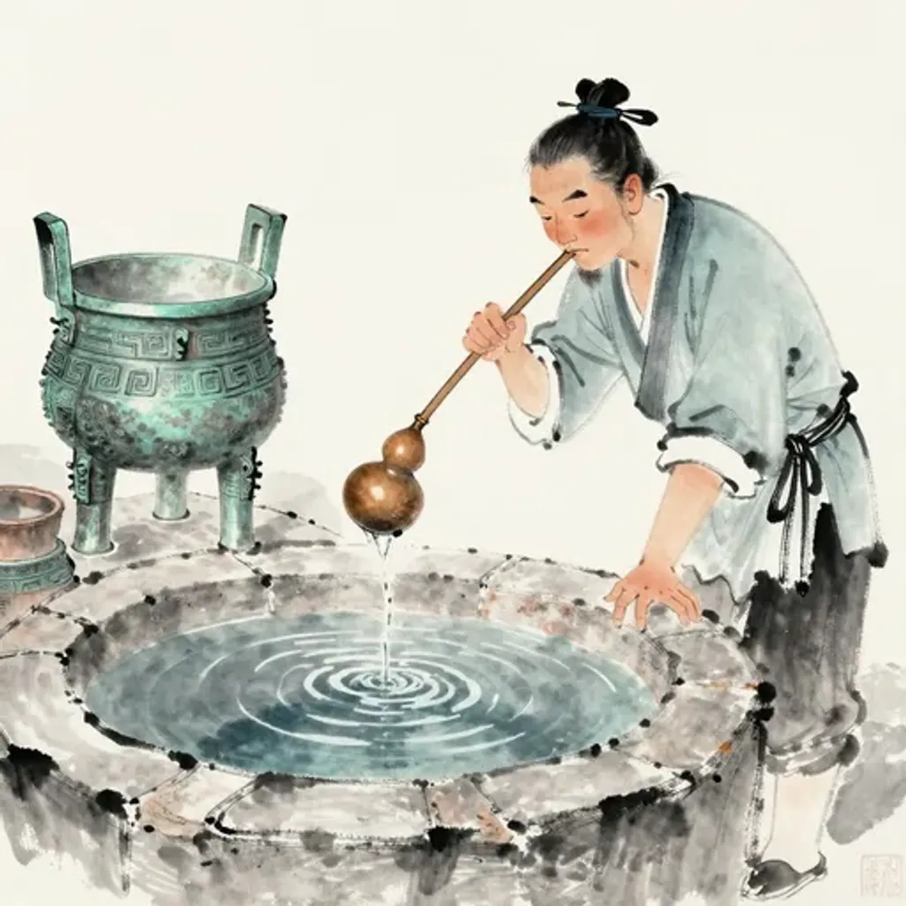 Ink brush artwork for the Yilin verse on Hexagram 60 changing to Hexagram 42