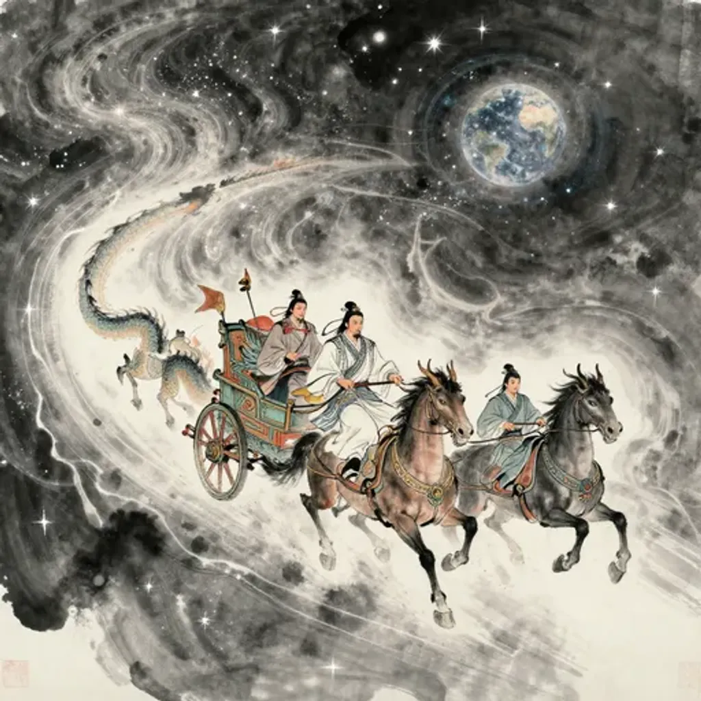 Ink brush artwork for the Yilin verse on Hexagram 60 changing to Hexagram 58