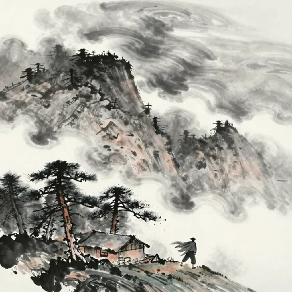 Ink brush artwork for the Yilin verse on Hexagram 61 changing to Hexagram 18