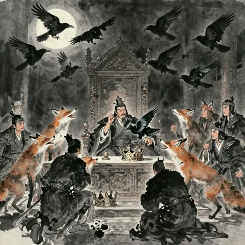 Ink brush artwork for the Yilin verse on Hexagram 61 changing to Hexagram 26