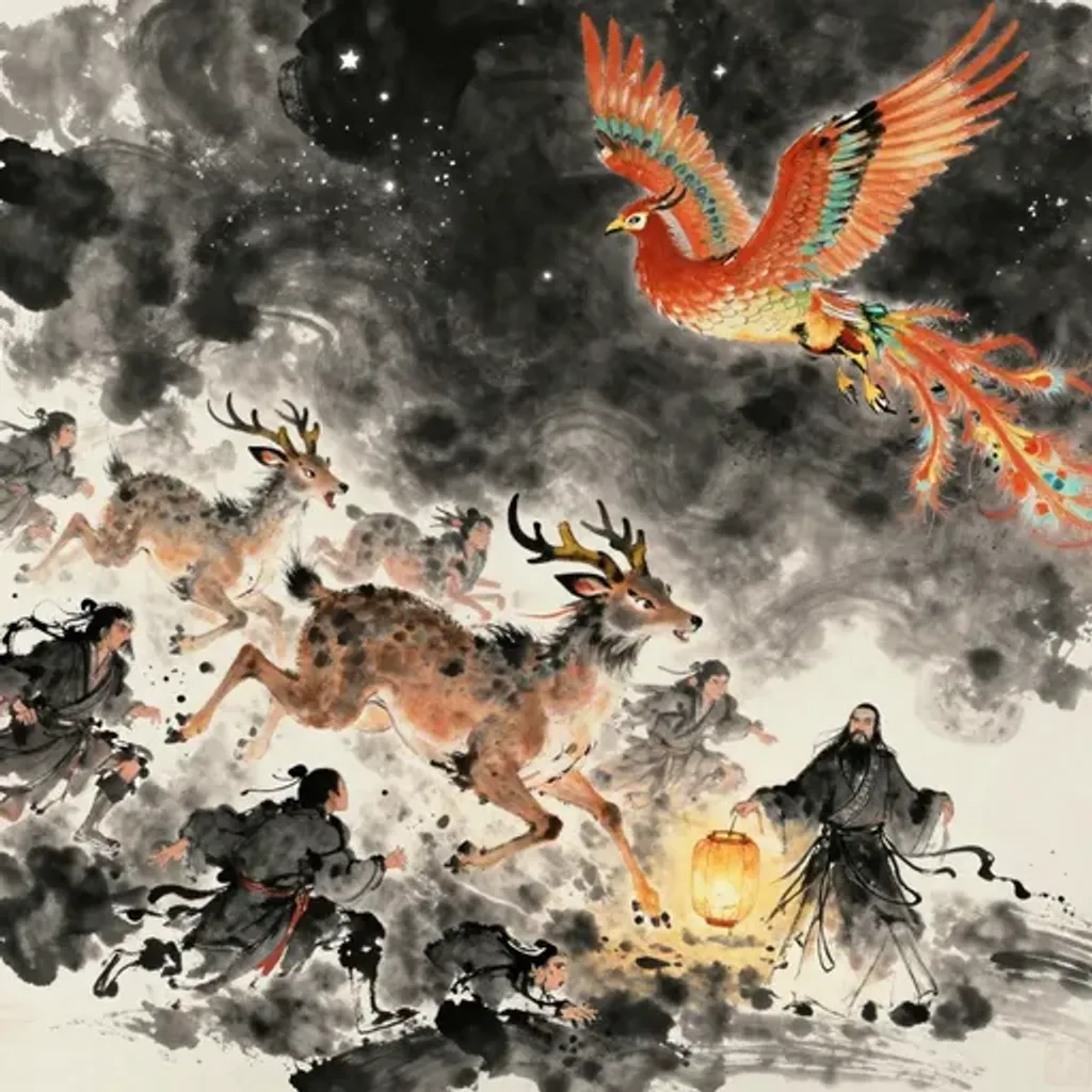 Ink brush artwork for the Yilin verse on Hexagram 61 changing to Hexagram 41
