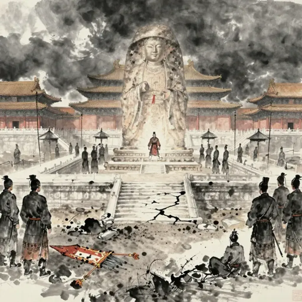 Ink brush artwork for the Yilin verse on Hexagram 61 changing to Hexagram 44