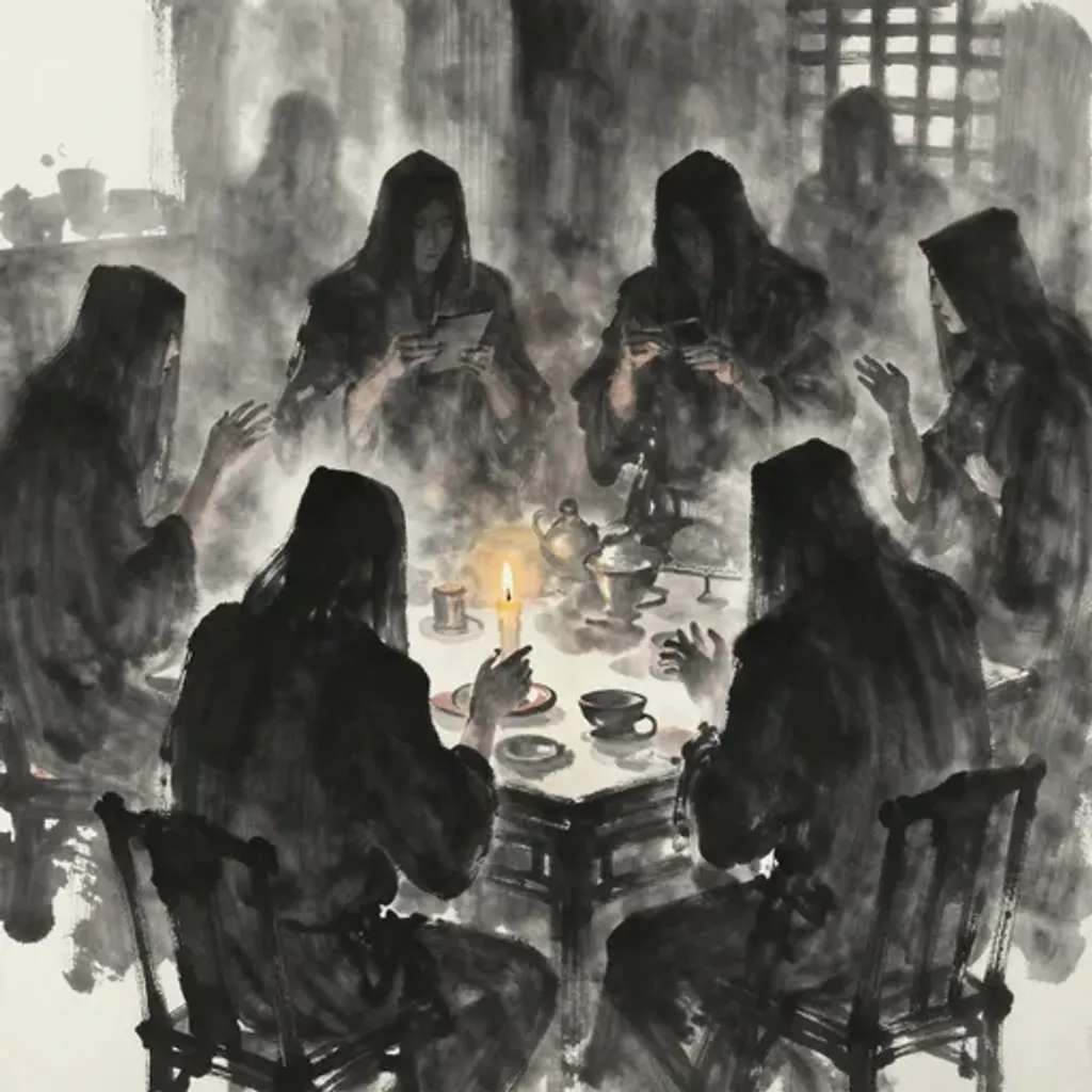 Ink brush artwork for the Yilin verse on Hexagram 61 changing to Hexagram 46