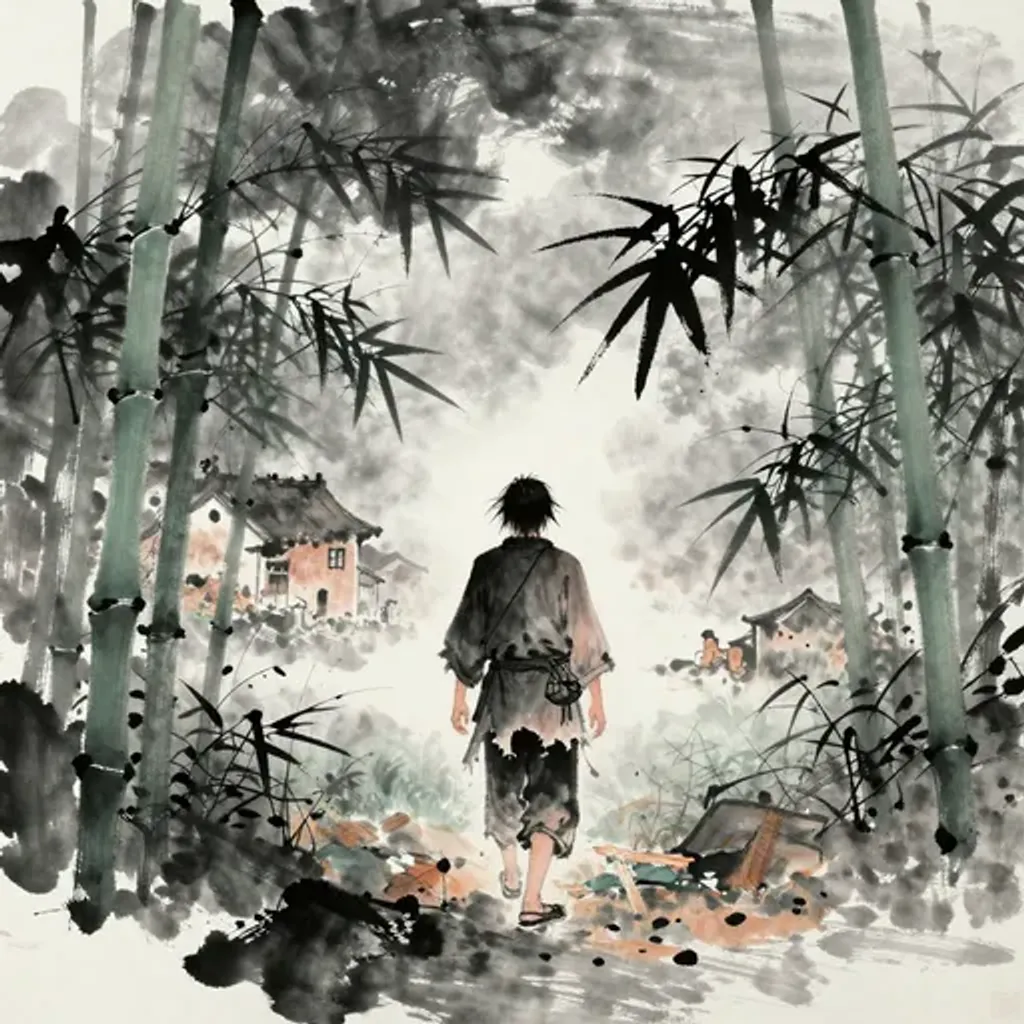 Ink brush artwork for the Yilin verse on Hexagram 61 changing to Hexagram 5
