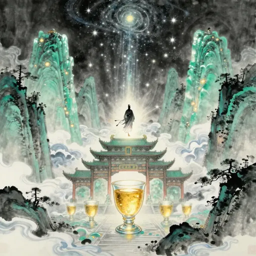 Ink brush artwork for the Yilin verse on Hexagram 61 changing to Hexagram 50