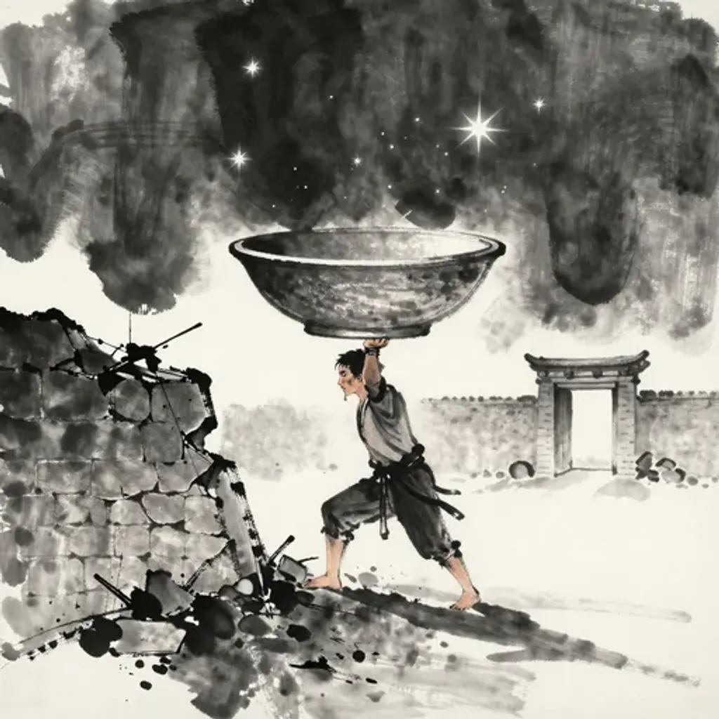 Ink brush artwork for the Yilin verse on Hexagram 62 changing to Hexagram 18