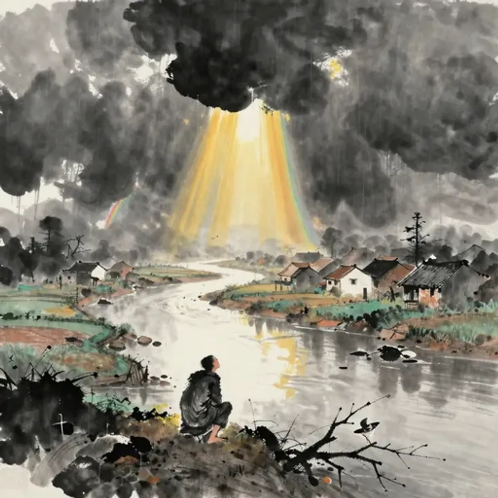 Ink brush artwork for the Yilin verse on Hexagram 62 changing to Hexagram 21