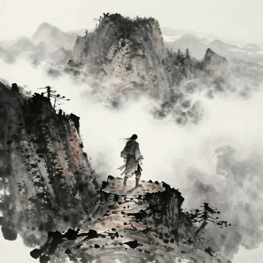 Ink brush artwork for the Yilin verse on Hexagram 62 changing to Hexagram 27