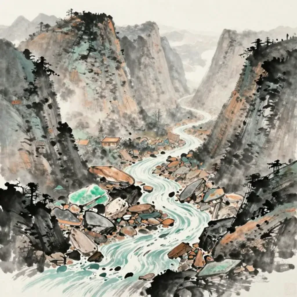 Ink brush artwork for the Yilin verse on Hexagram 62 changing to Hexagram 60