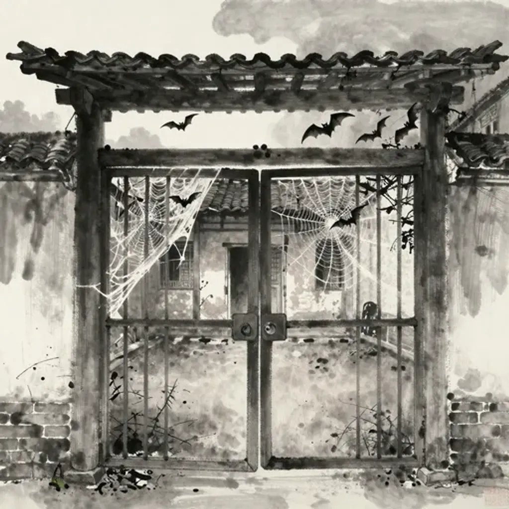 Ink brush artwork for the Yilin verse on Hexagram 63 changing to Hexagram 33
