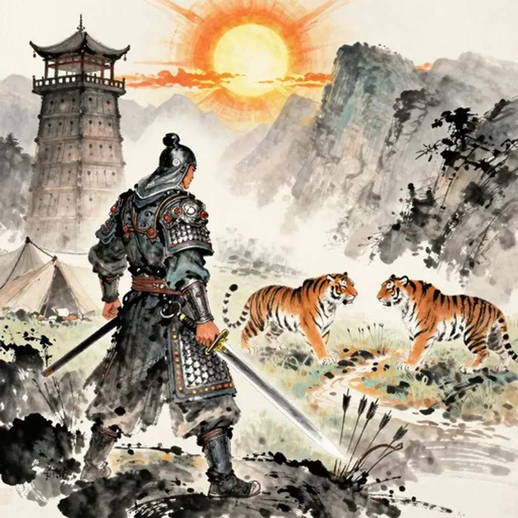 Ink brush artwork for the Yilin verse on Hexagram 63 changing to Hexagram 37