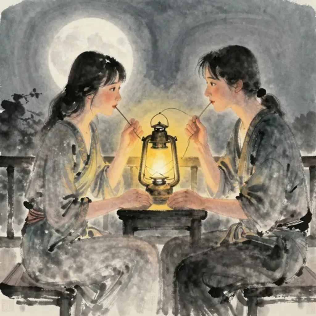 Ink brush artwork for the Yilin verse on Hexagram 63 changing to Hexagram 38